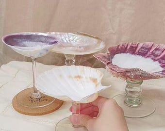 Naam gegraveerd schelp cocktailglas | Unieke handgemaakte oceaanstijl | Verjaardags- en huwelijkscadeau