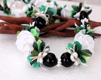 Kukui Nut Ribbon Lei White