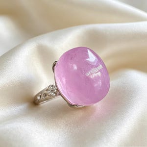 Anillo de kunzita natural de plata de ley 925, anillo de gema rosa, regalo de cristal curativo