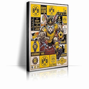 Borussia Dortmund Canvas Wall Art, BVB Soccer Poster, Football Canvas Print, Pine Wood Framed Wall Art, Black or Gold Aluminum Frame