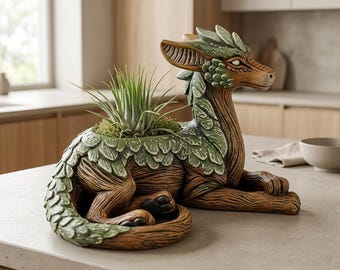 Forest Dragon Planter Pot | Fantasy Resin Succulent Planter | Dragon Plant Holder for Desk Shelf | Gaming Room Decor Gift Accent