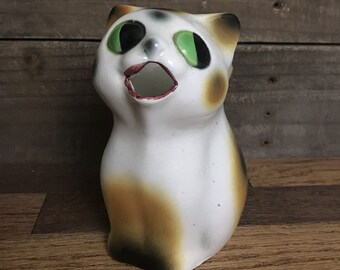 Green Eyed Kitty Cat Creamer | 1950s 1960s | Ceramic | 16oz