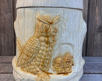 Owl Cookie Jar, Vintage Ceramic 1970s, Two-Sided