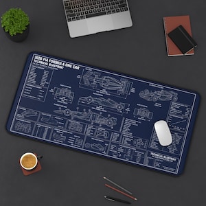 Formula 1 Car Blueprint Desk Mat | Racing Schematic Mouse Pad