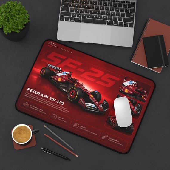 Ferrari SF-25 Racing Car Desk Mat | Red Formula 1 Track Design