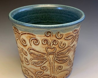 Pottery "Dragonfly" Stoneware Spoon Jar