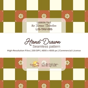 Floral Tile Pattern PNG | Seamless Lemon Terracotta Gold | Hand Drawn | Digital Download | Commercial License | 300 dpi | LIS-TAV-005