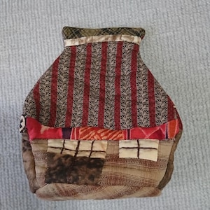 Handmade Vase Shaped Zipper Pouch | Crazy Quilt Patchwork Pouch | Quilted Fabric Pouch | One of a Kind Handmade Gift