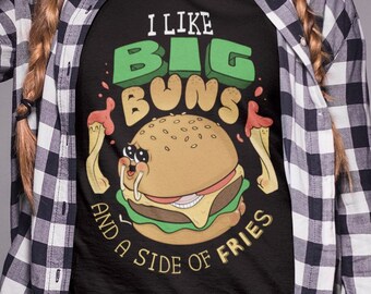 I Like Big Buns - cute burger shirt, junk food lovers, kawaii burger, funny food shirt, T-Shirt Unisex, Ladies Slim Fit