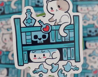 Pojedyncza naklejka - Dungeon Kittens - Półka Czarodzieja - ok. 7,5 x 7,5 cm