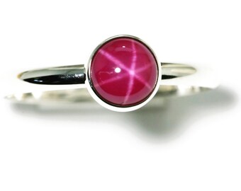 Mauve Pink Star Ruby Ring 14K White Gold Plate Size 6 34  Gift for Her