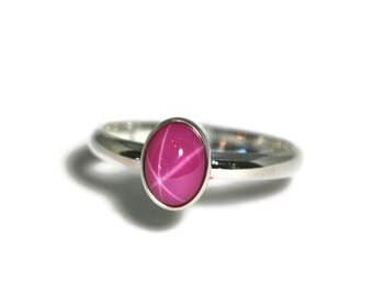 Mauve Pink Star Ruby Ring 14K White Gold Plate Size 6 34 Gift for Her