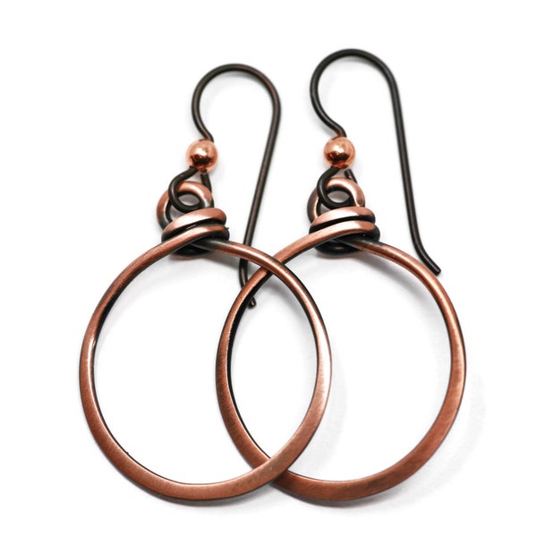 Antique Copper Hoop Earrings Three Diameters - Hypoallergenic Niobium