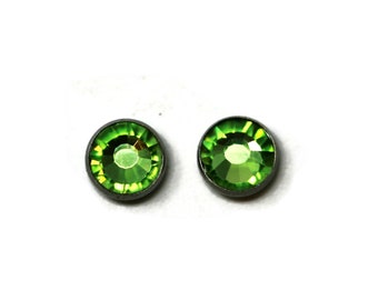 Peridot Green Crystal Titanium Hypoallergenic Stud Earrings - Tiny 4mm