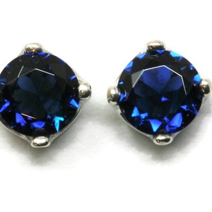 Blue Sapphire Sterling Silver Stud Earrings - 5mm Lab Created