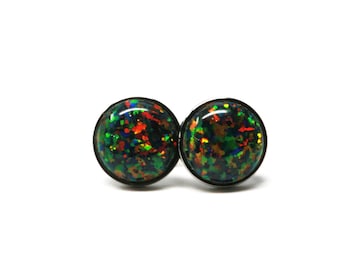 Black Opal Titanium Hypoallergenic Stud Earrings -Simulated