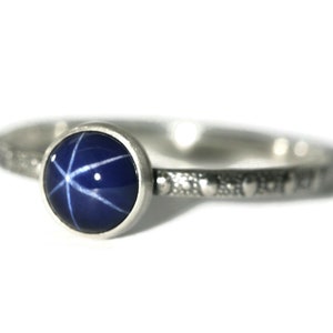 Blue Star Sapphire Ring Beaded Skinny Band Vintage Silver Sizes 3-8 - 6mm Lab Created