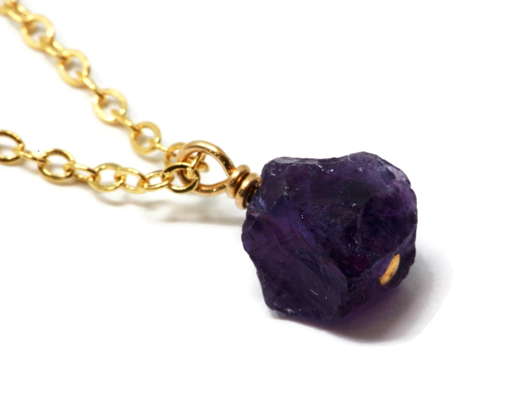 天然原石 14K ゴールドフィルド ネックレス - アメジスト