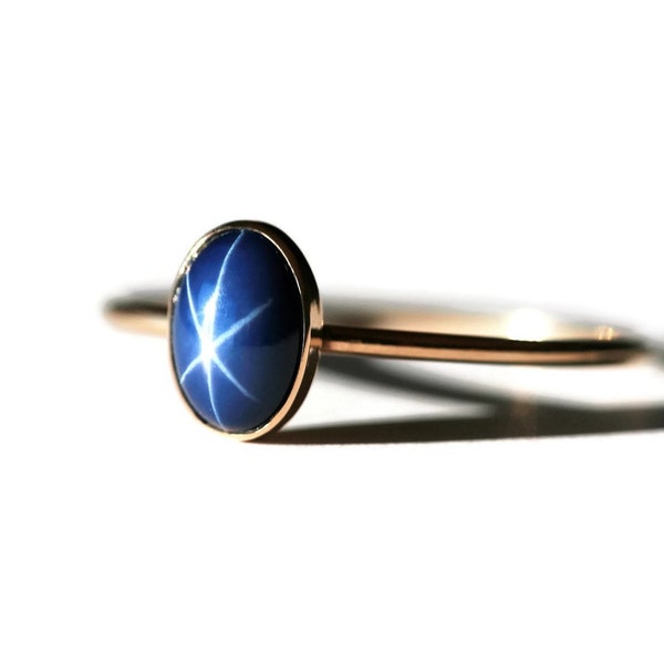 Blue Star Sapphire 14K Gold Filled Skinny Ring - Sizes 5-8 - Lab Created