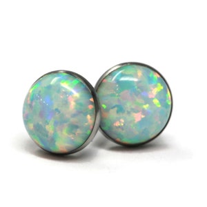 White Opal Titanium Hypoallergenic Stud Earrings - 4,6,8mm Simulated
