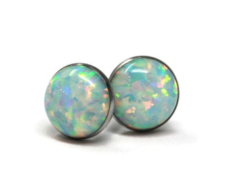 White Opal Titanium Hypoallergenic Stud Earrings - 4,6,8mm Simulated
