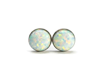 Simulated Opal Titanium Hypoallergenic Stud Earrings