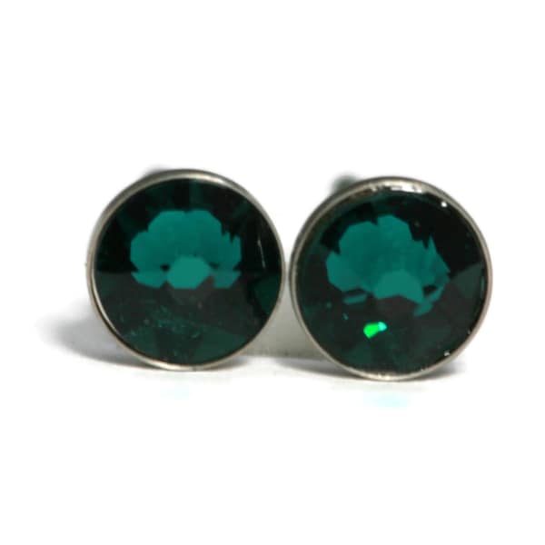 Deep Green Crystal Titanium Hypoallergenic Stud Earrings - Tiny 4mm