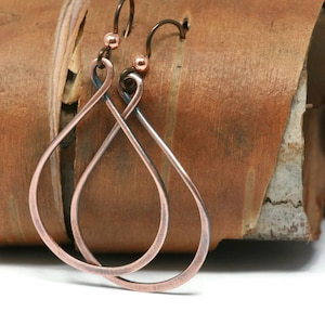 Antique Copper Teardrop Hoop Earrings Four Sizes - Hypoallergenic Niobium