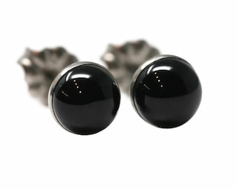Black Onyx and Titanium Hypoallergenic Stud Earrings