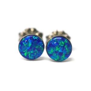 Blue Opal Titanium Hypoallergenic Stud Earrings - 4,6mm Simulated