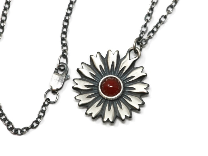 Carnelian 925 Sterling Silver Flower Necklace Antique Finish
