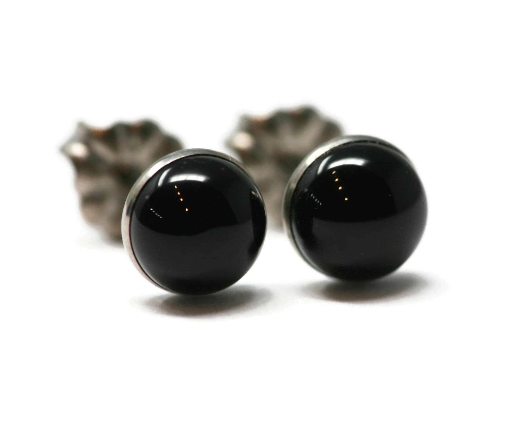 Black Onyx and Titanium Hypoallergenic Stud Earrings
