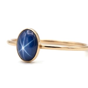 Blue Star Sapphire 14K Gold Filled Skinny Ring - Sizes 6-8 - Lab Created