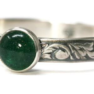 Aventurine Ring Vine Pattern Vintage Silver - 6mm