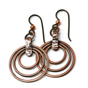 Copper Three Hoop Earrings - Hypoallergenic Niobium - Rustic Finish