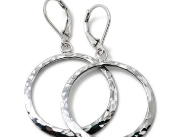 Sterling Silver Hammered Hoop Hypoallergenic Earrings Polished Finish