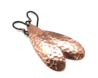 Copper Hammered Teardrop Earrings