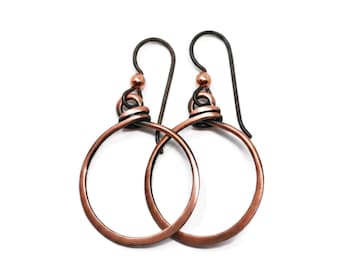 Antique Copper Hoop Earrings Three Diameters - Hypoallergenic Niobium