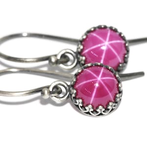 Pink Star Ruby Crown Drop Earrings - 8mm Lab Created