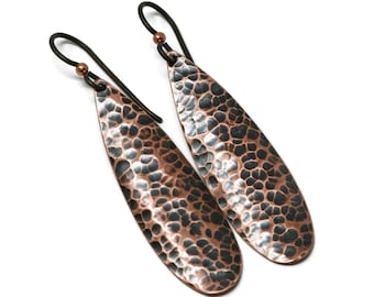 Copper Hammered Teardrop Earrings - Four Styles