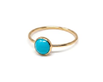 Anello sottile in oro 14 carati con turchese Arizona da 4 o 6 mm, taglie 5-8.