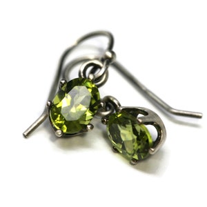 Peridot Drop Earrings - Tiny 7x5mm Oval Faceted AA Grade