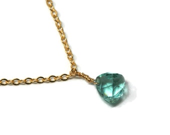 Trillion Cut Green Amethyst Quartz Gold Filled Necklace
