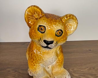 Italian Ceramic MCM Lion Cub Sculpture Figurine Made in Italy