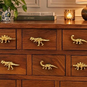 Antique Brass Dinosaur Knobs Pulls Handles Custom Engraved Drawer For Kids Dresser