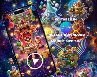 Animowane zaproszenie na urodziny Super Mario Galaxy w formie filmu, zaproszenie na Space Kart (MP4 do pobrania w wersji cyfrowej)