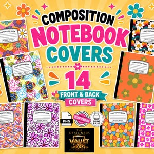 Retro Floral Composition Notebook Covers | 14 Printable Designs (Digital Download)