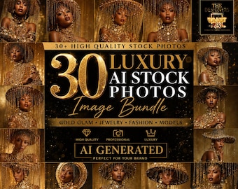 AI Luxury Stock Photos-bundel, gouden glamourmodelafbeeldingen, beautymerkinhoud (300 dpi)