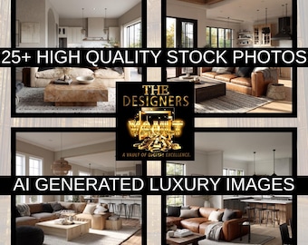 AI luxe interieur stockfoto's bundel | Moderne neutrale interieurafbeeldingen