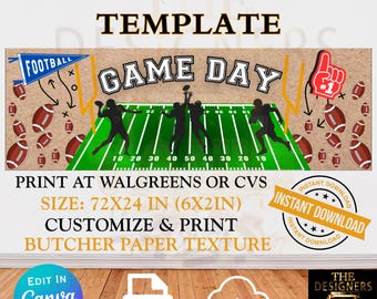 Sjabloon voor spandoek voetbalwedstrijddag | Mockup overschilderbaar slagerpapier (digitale download)